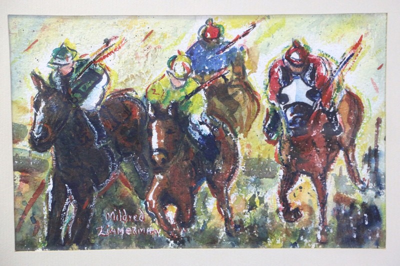 Mildred Zimmerman Horse Racing Art Original Watercolor Hand Signed Make an Offer gallery