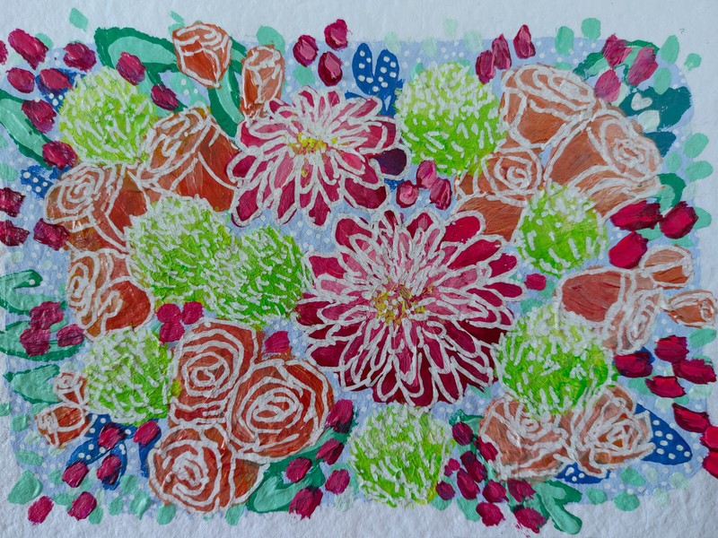 5x7 original flowers abstract painting pink orange rose textured office decor gallery