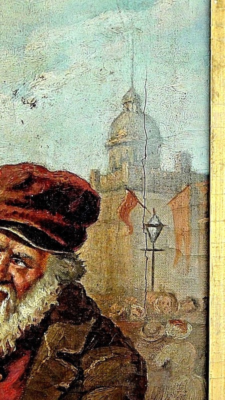 ANTIQUE 18c RUSSIAN OLD MASTER ORIGINAL OIL ON CANVAS A CITY STREET SCENE gallery