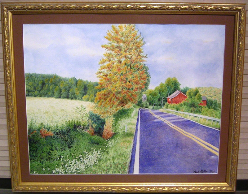 Original Watercolor Landscape Painting Autumn Country Road Farmhouse Signed