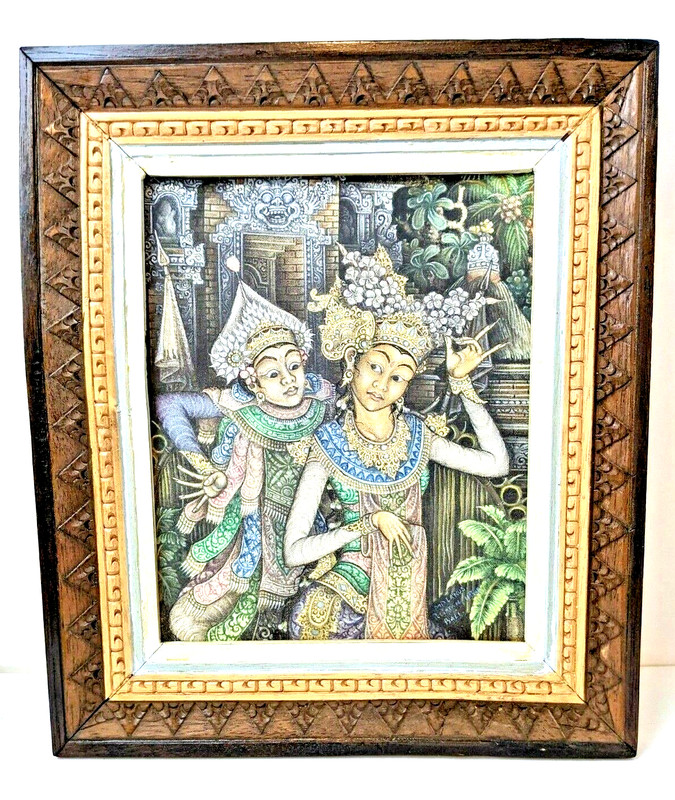 Artist Signed Lanus Ubud Painting Balinese Framed Indonesia 13″ x 15″