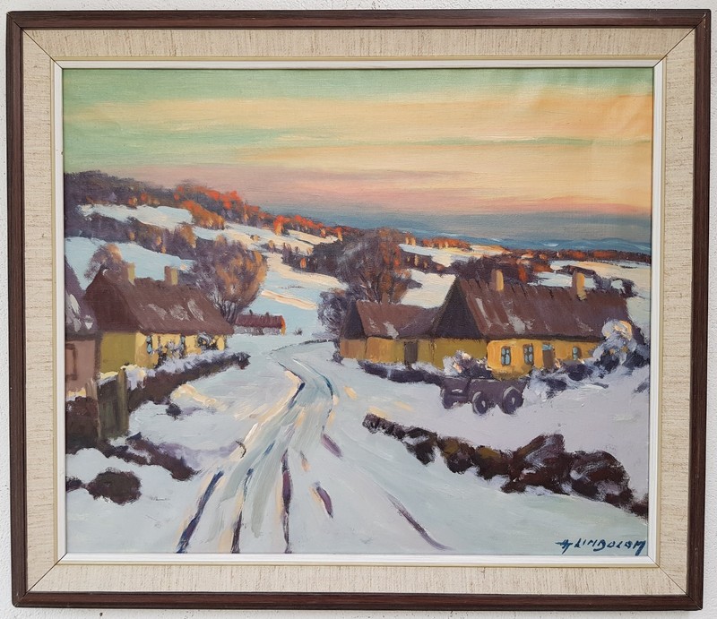 No.: 583 oil painting artwork oil painting landscape forest winter snow village