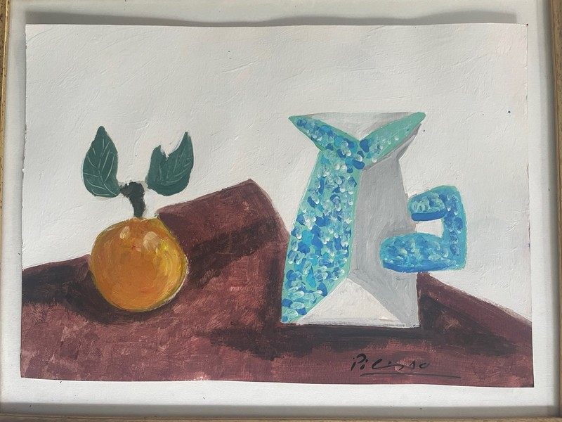 Picasso Pablo Original Painting Still Life Fruit Blue Retro 1960's Water Jug X11 gallery