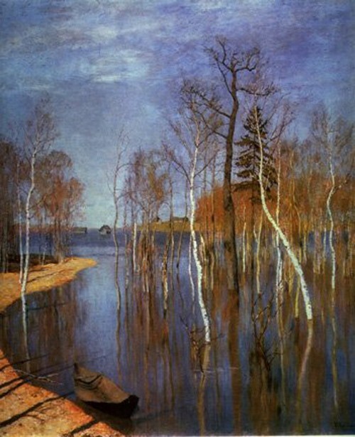 Oil painting Spring-Floodwaters-Isaak-Levitan-1860-1900-Oil-Painting-landscape