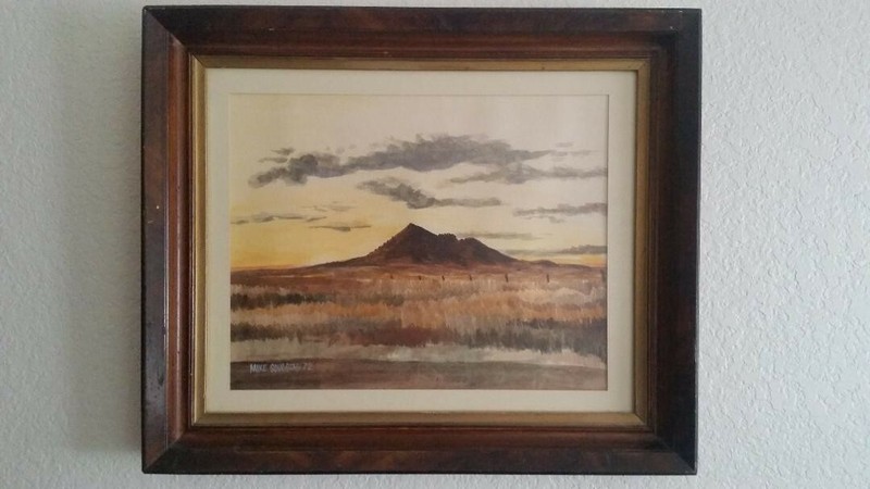 Mike Sougstad watercolor painting of Bear Butte, South Dakota, 1972
