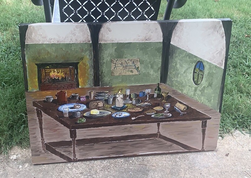 ‘07 Signed Dan Dixon An Unexpected Party’ Interior Tablescape Painting 22”T 30”L