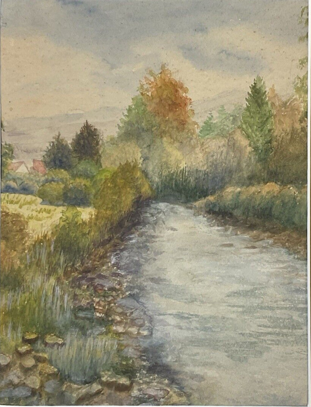 Water colour - "At the River's Edge", Late Summer - 9" x 11.5" - Vintage gallery