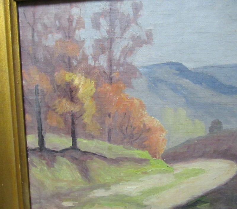 FREDERICK POLLEY "BROWN COUNTY ROAD" ORIGINAL OIL ON BOARD LANDSCAPE PAINTING gallery