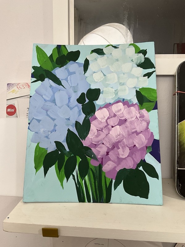 Original ACEO Acrylic Hydrangeas Abstract Flowers On Canvas Panel 8 X10” gallery