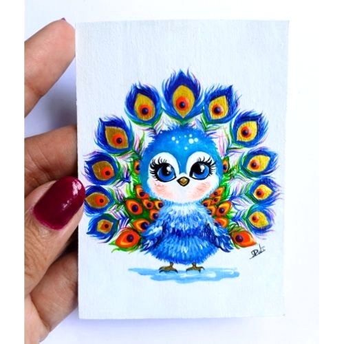 ACEO Original Peacock Bird Animals Anime Mini Pop Art Acrylic Hand Painting NEW gallery