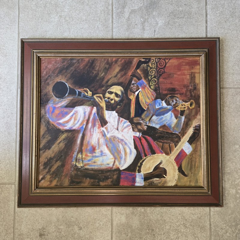 Vintage Jazz Soul Gospel Music Art Painting Framed c.1960s (?) African American
