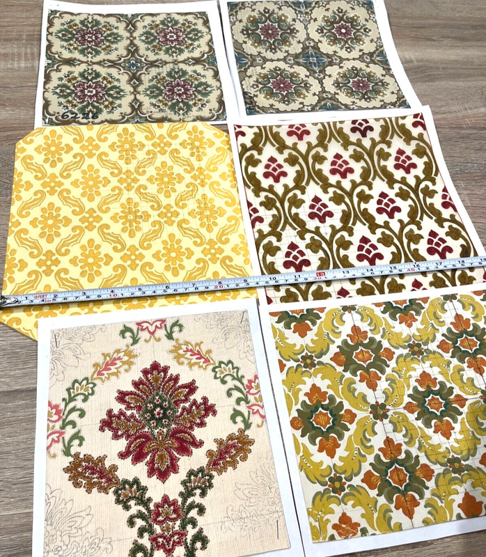 Original Vintage Handpainted Tile, Frame and Mosaic Designs on Paper, lot of 6