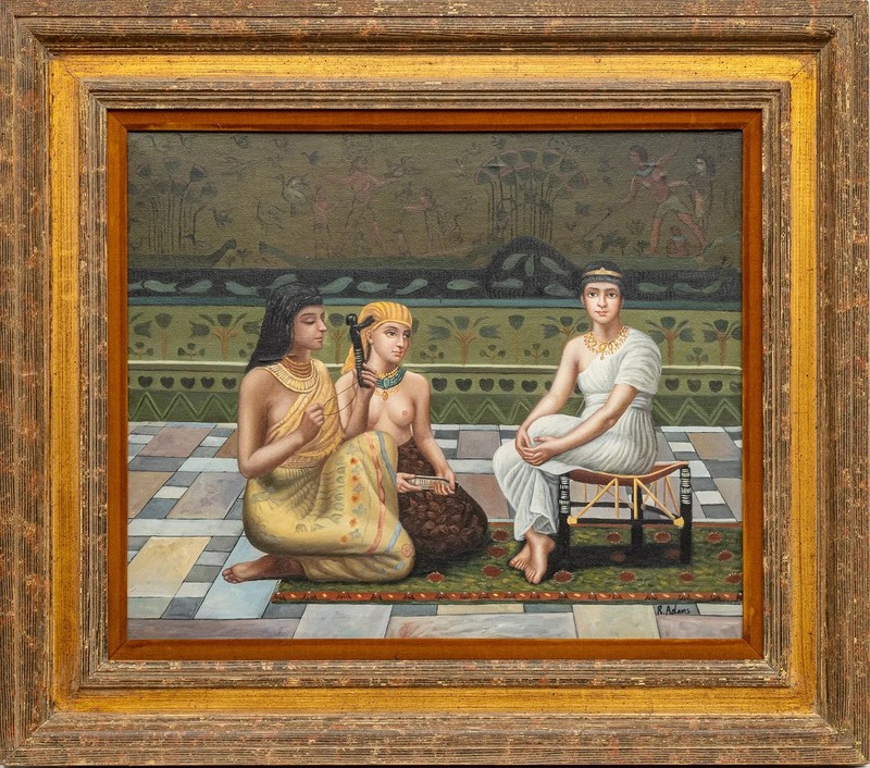 Vintage Egyptian Revival Orientalist Oil Painting – Antique Style Framed Oil