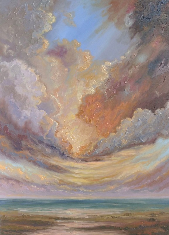 Sunset seascape,Oil painting,Original artwork,Clouds landscape,Abstract wall art