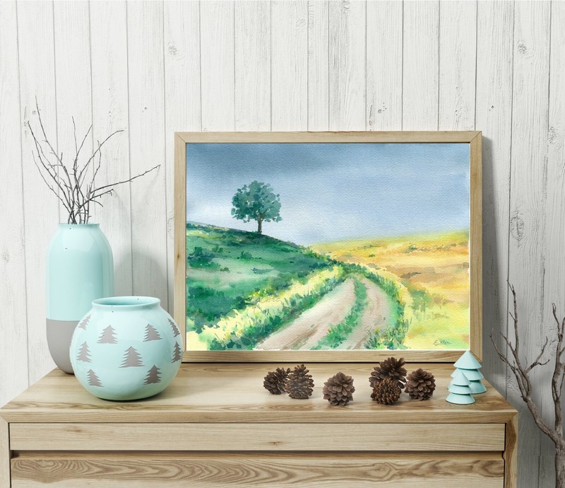Original Bild Malerei Aquarell "Der einsame Baum" Watercolour Painting 23x31 cm gallery
