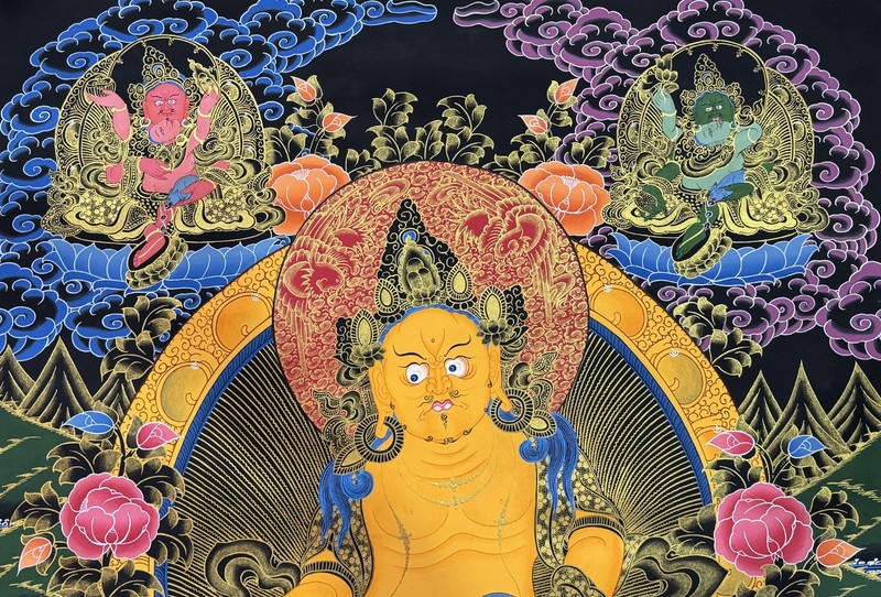 Master Quality Gold Painted Five Dzambala Thangka, Zambla, Jambala gallery