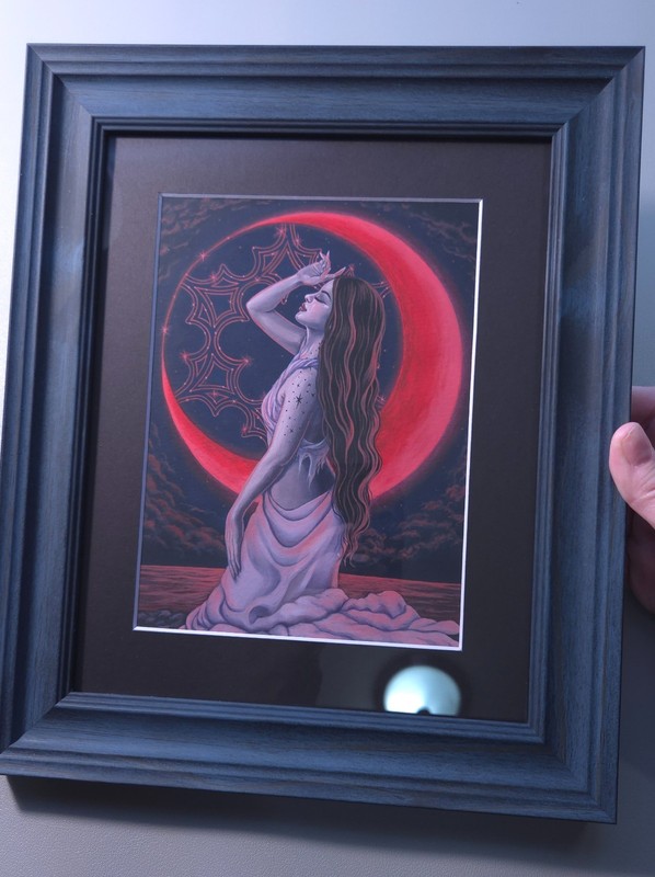 ORIGINAL PAINTING Celestial Red Moon Woman Mystical Night Fantasy Acrylic Art
