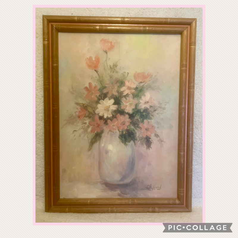 Oil Painting Vase With Flowers Signed By Artist Clifford 21 1/4″ x 16 1/4″