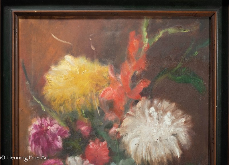 Stunning Mid Century Expressionist Colorful Oil Painting Floral Still Life 30x24 gallery