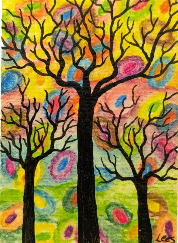 Original ACEO «The Forest Through The Trees» (Fruit loop forest?! Colorful.)