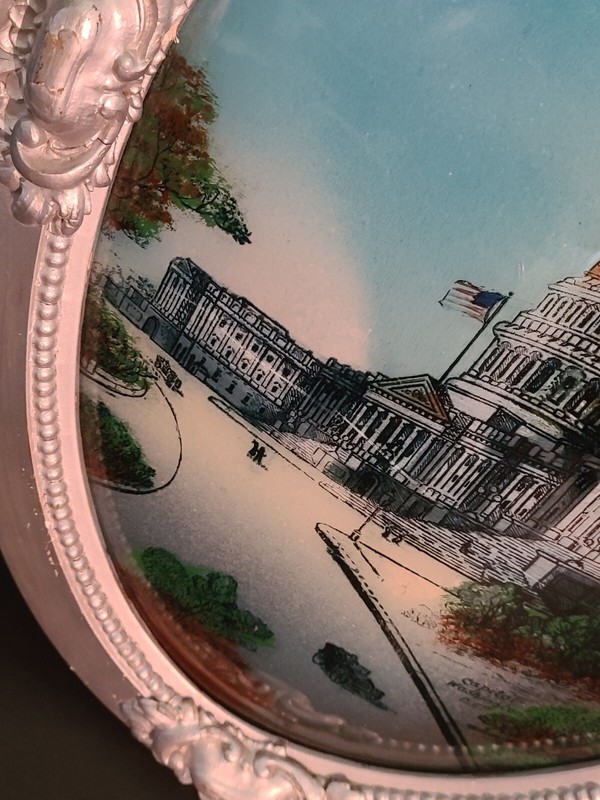 Antique U.S. Capitol Building Washington D.C. Reverse Painting on Convex Glass gallery