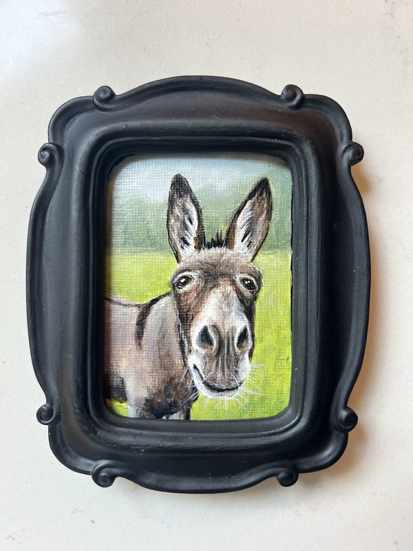 Hendrick Signed Original ACEO Donkey Farm Animal Painting gallery
