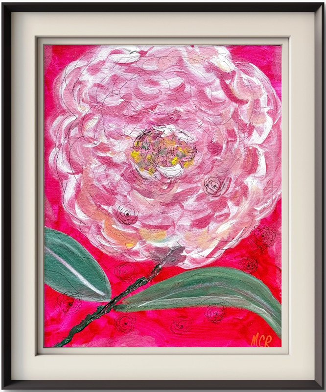 Peony Pink Flower Abstract Signed Acrylic Wall Art Painting 11×14 Canvas Board