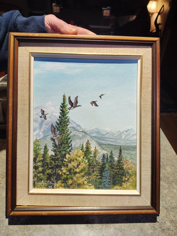 Original Signed Marilyn A Boyle Wildlife Art «Flying High» Canadian Geese
