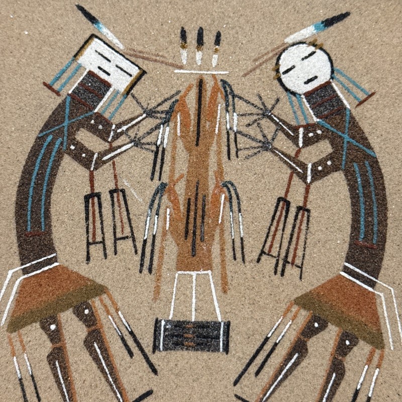 Original Begay Navajo Native American Indian Sand Double Yei Corn Framed 9”Sq gallery