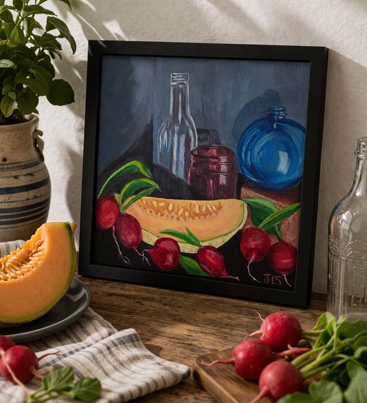 Kitchen Wall Art Fruit Painting Framed Colorful Food Still Life Decor