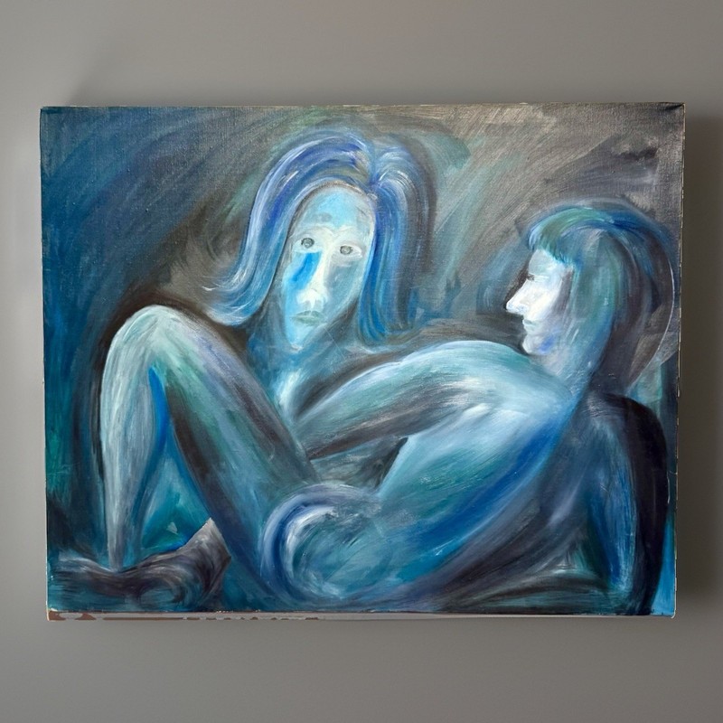 Original Modern Expressionist Figurative Acrylic Painting Blue Nude 30×24 Canvas