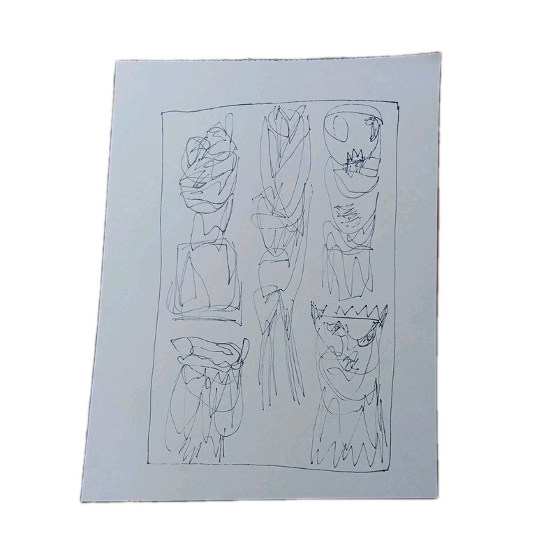 Contemporary Abstract Art Informel Brut Pen Ink Drawing Signed Bianca Leeroy