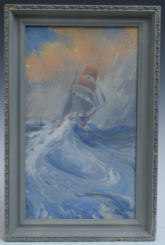 Gustav Liljestrom (1880 – 1958) In The Storm, LISTED CALIFORNIA ARTIST!