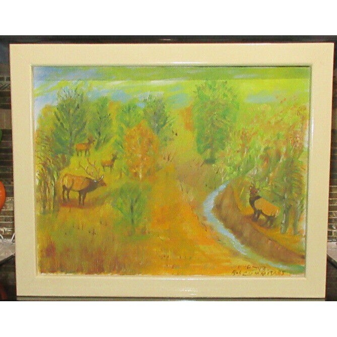 Original Painting on Canvas Bob Cummings Wildlife 1993 painted wood frame gallery