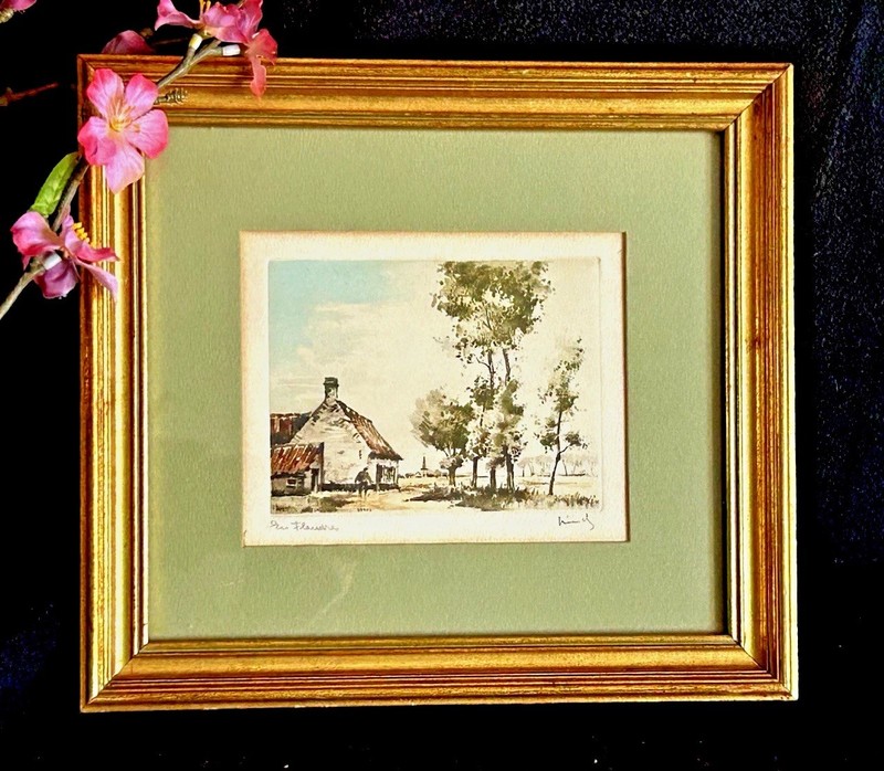 Roger Hebbelinck Hand-Colored Etching Signed Vintage