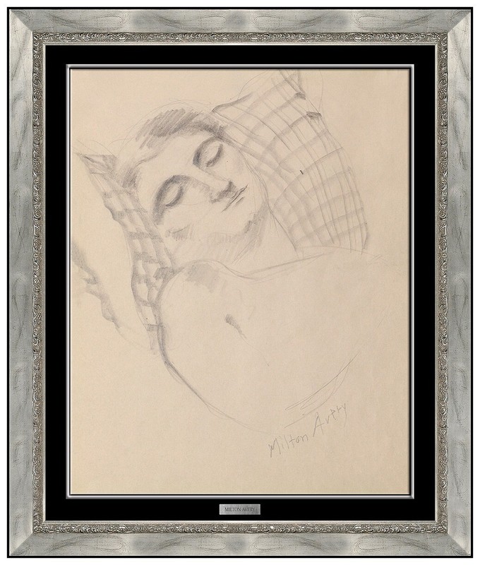 Milton Avery Original Pencil Drawing Hand Signed Female Figure Framed Artwork