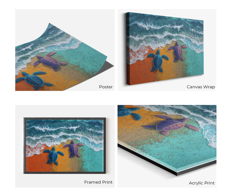 Colorful Turtle Art, Sea Turtles Ocean Painting, Rainbow Seaside Beach Waves gallery