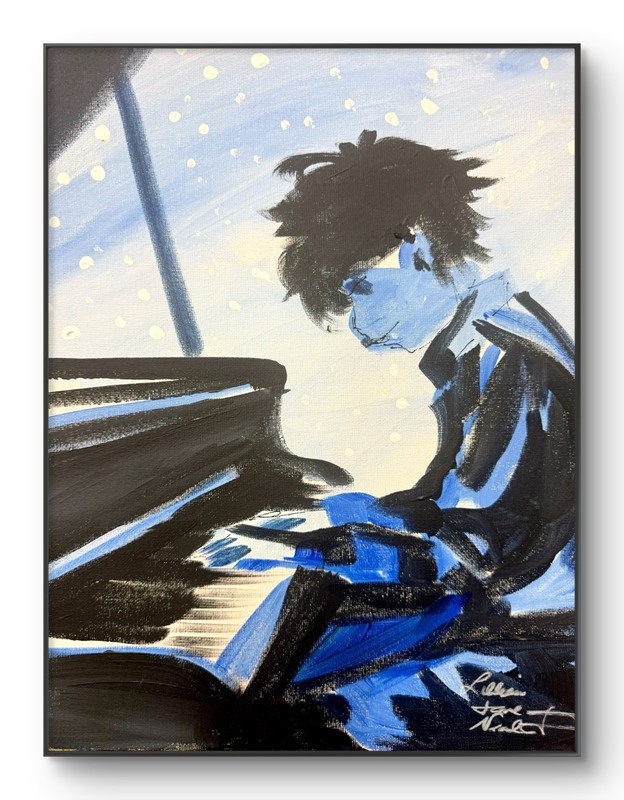 Piano Bar 11″x14″ Original Abstract Blues Piano Player Acrylic Painting Canvas