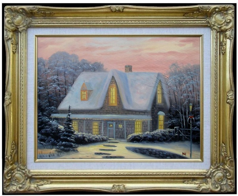 Framed Quality Hand Painted Oil Painting, Snowing Landscape – 2, 12x16in