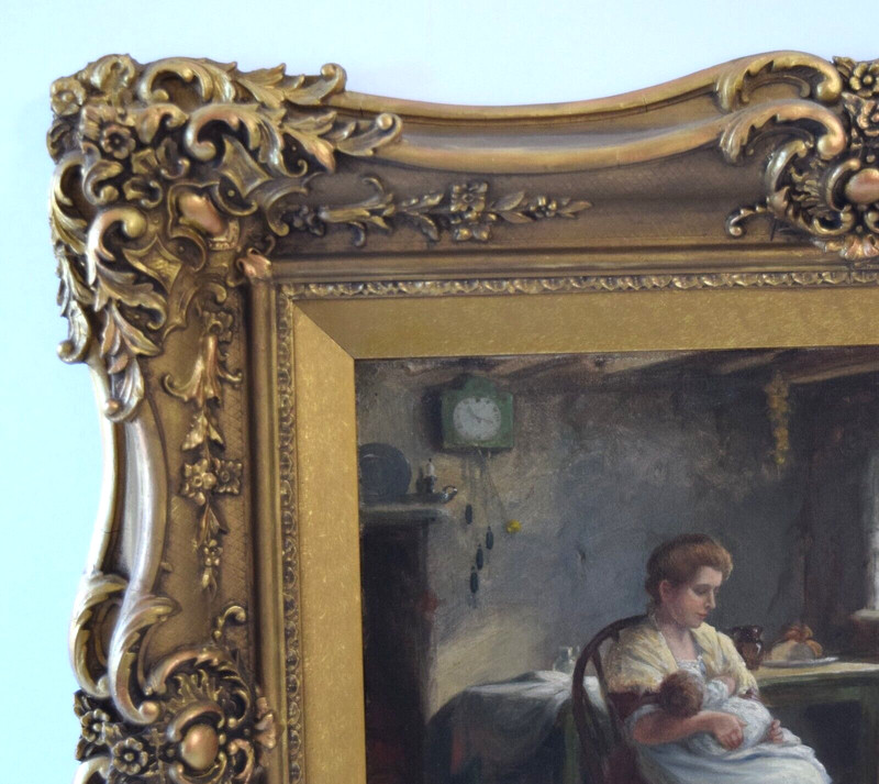 Finely Framed Signed Realistic Oil Painting by Alexander Austen Mother Child Dog gallery