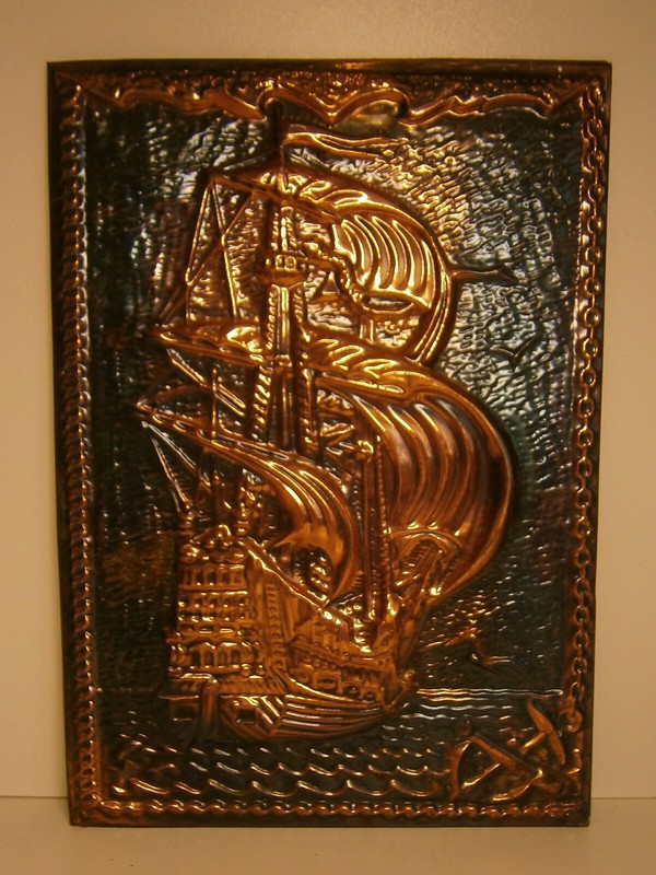 Antique Royal Navy Fleet Sailing Ship Vtg 3D Embossed Metal Picture Sea Painting