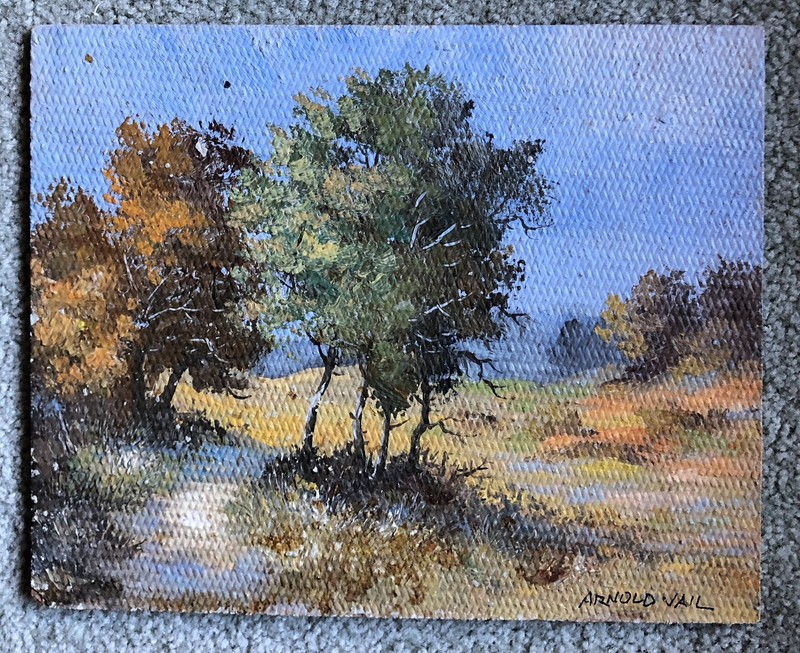LISTED TEXAS ARTIST ARNOLD VAIL OIL PAINTING on Board Landscape Fall 8 X 10