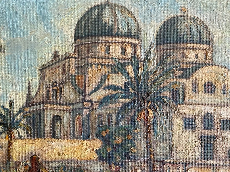 ::ÖLGEMÄLDE ANSICHT AUF ORIENTALISCHE STADT MIT KIRCHE PALMEN UND STADTBEWOHNERN gallery