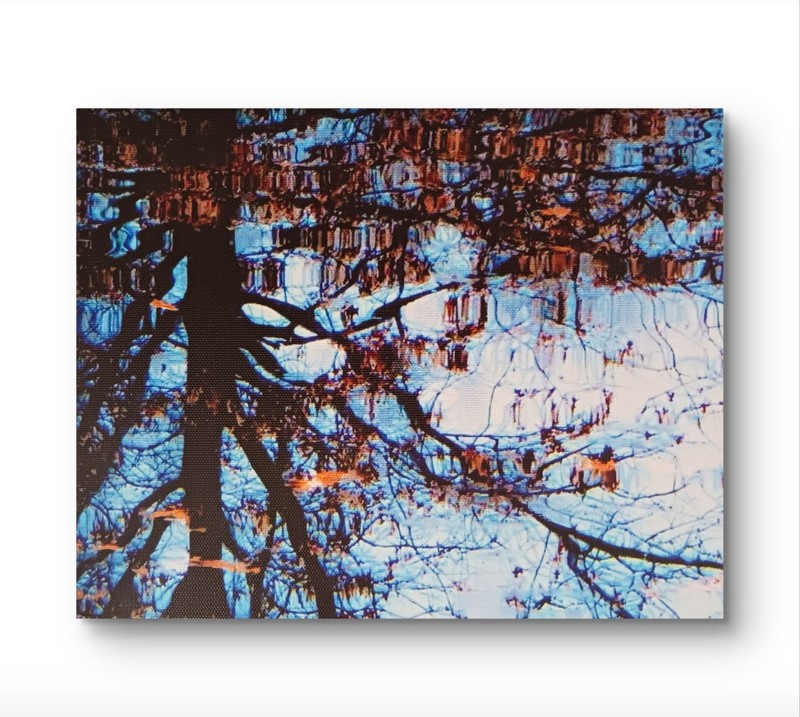 Original Lake Reflection Photo Enhanced Acrylic Paint Unframed by Charlene Slie