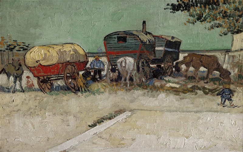 Hand-painted Oil Painting Vincent van Gogh Encampment of Gypsies with Caravans
