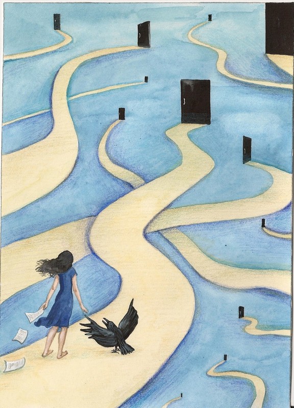 ACEO PRINT OF PAINTING RYTA RAVEN CROW GOTHIC Witch Whimsical Folk Art Magic 🖤