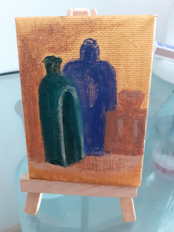 Still life Bottles Kitchen painting Drinks and food Wine vessels Original acryli