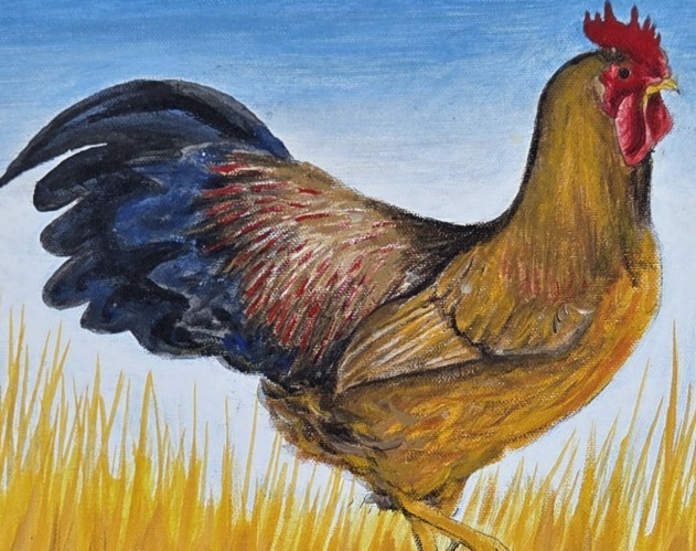 Vintage Rooster Painting Ornate Gold Frame Farmhouse Wall Art 16x19 gallery