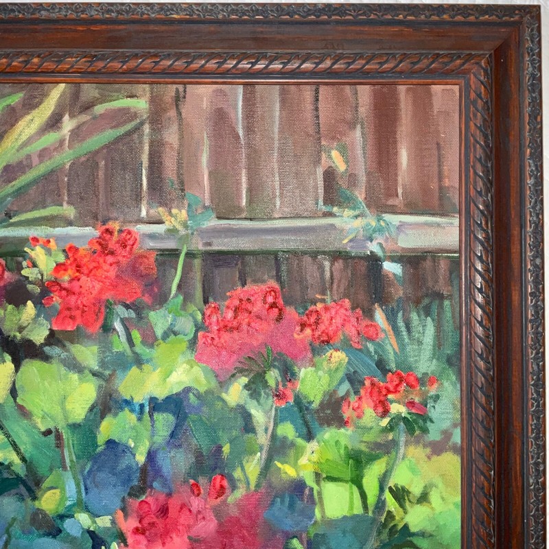 Flower floral hand painted original oil Painting by Hollsmith geraniums red gallery