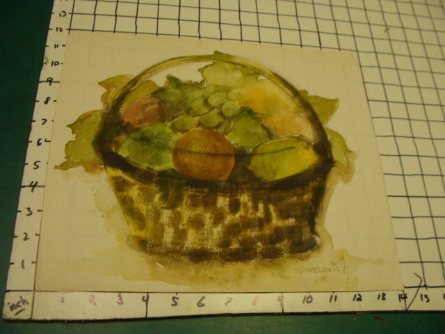 Original ROSE SUSLOVICH ART – Signed BASKET OF FRUIT on paper